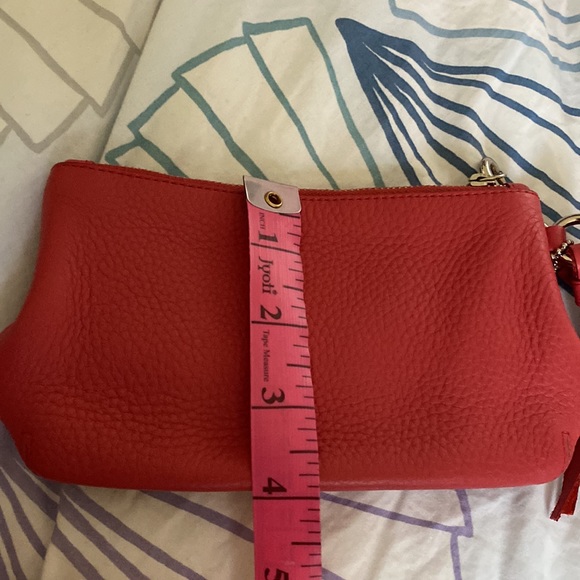 Coach Salmon Pebbled Leather Wristlet Wallet with Tassel and Zipper Top